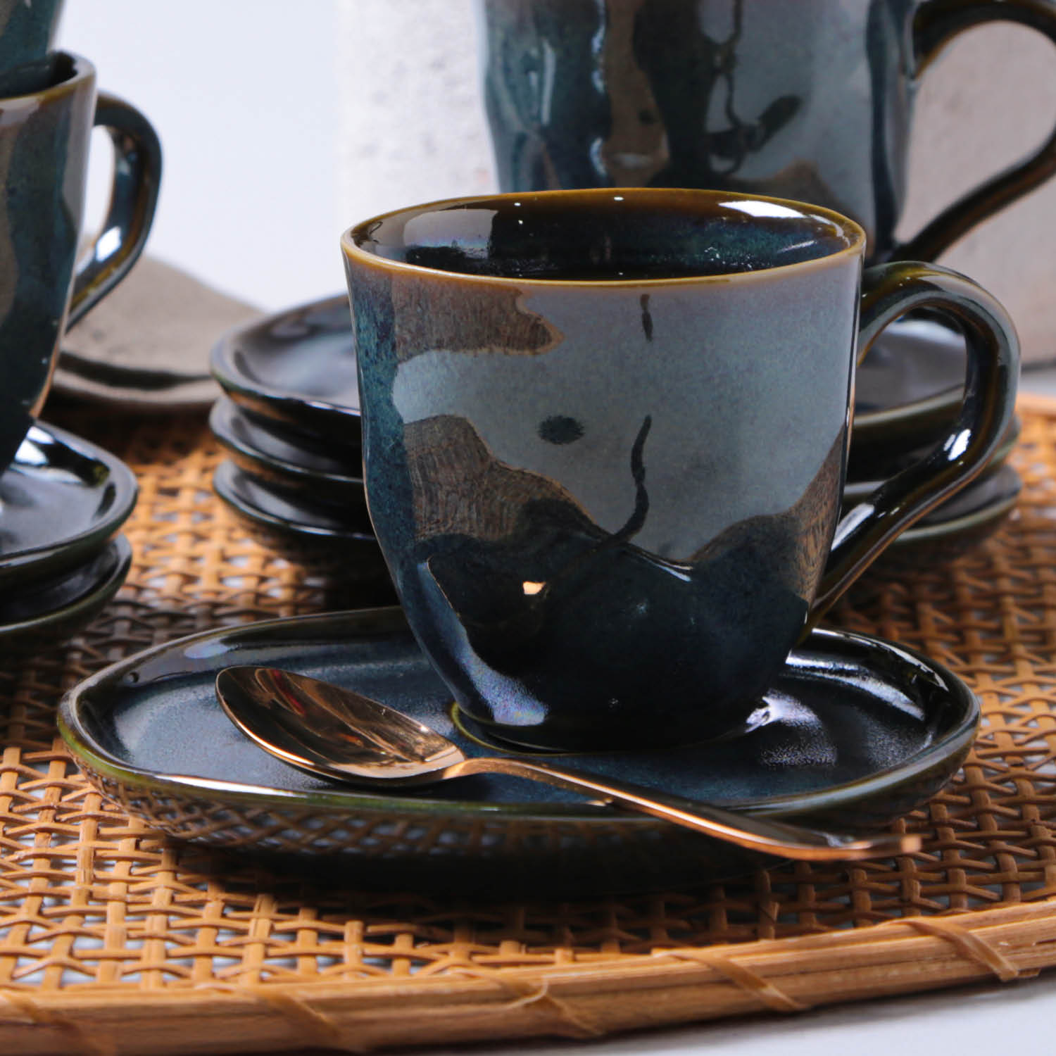 Conjunto com 6 Xícaras De Chá com 6 Pires Descentralizado Oceano 170ml - Imagem 4