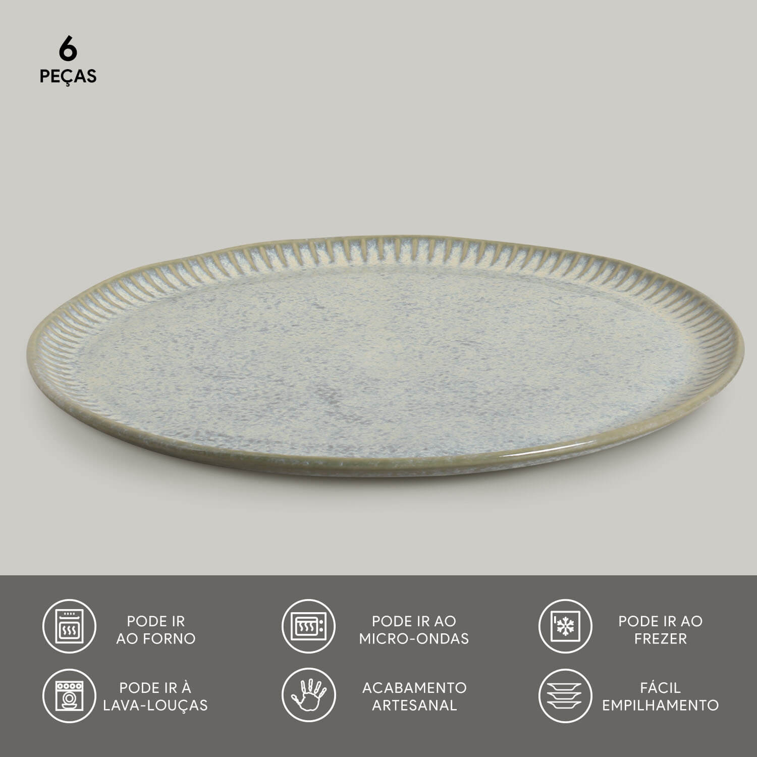 Conjunto com 6 Pratos Raso Linhas Green Granite Ø27,5cm - Imagem 2