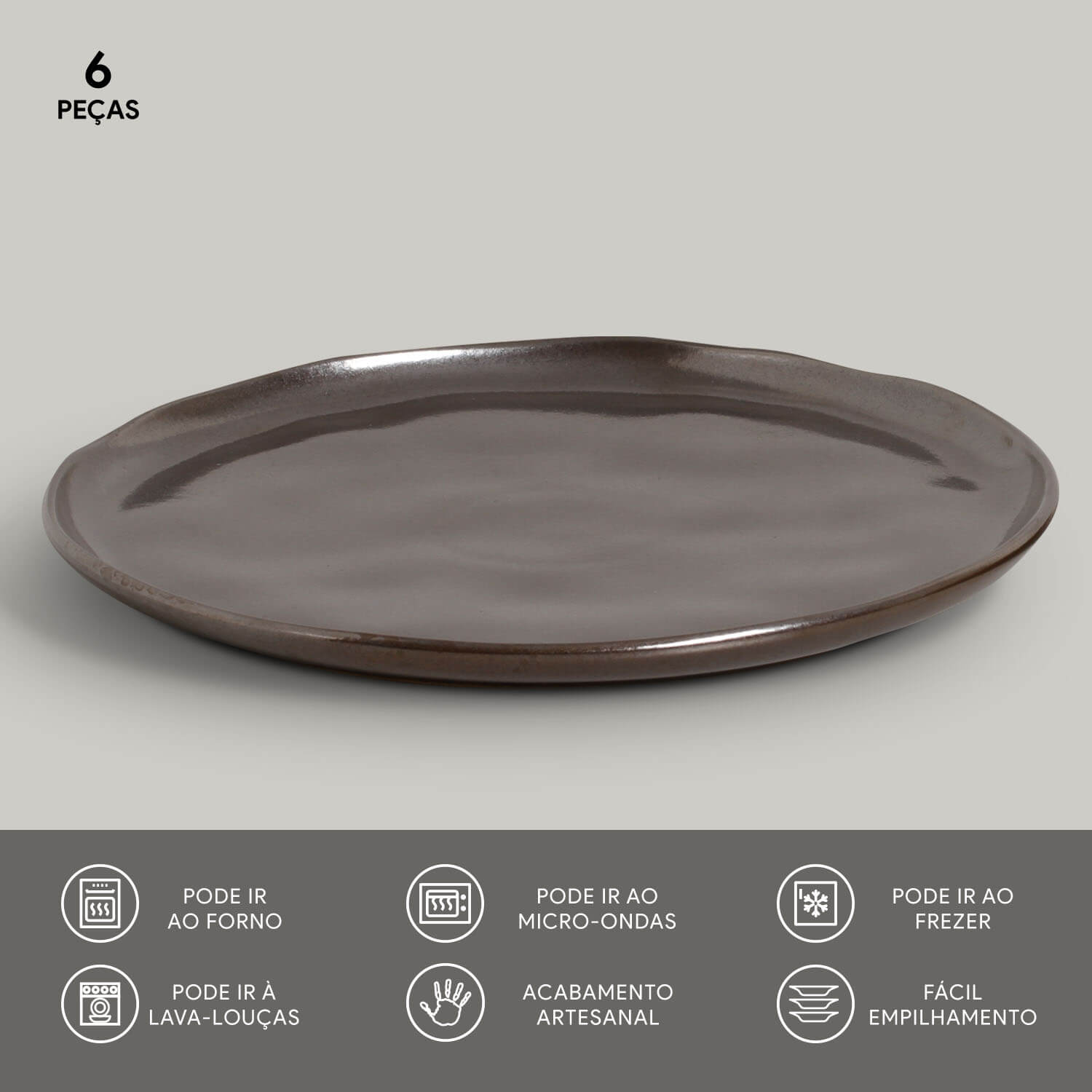 Conjunto com 6 Pratos Raso Bio Metallica Ø29cm - Imagem 3
