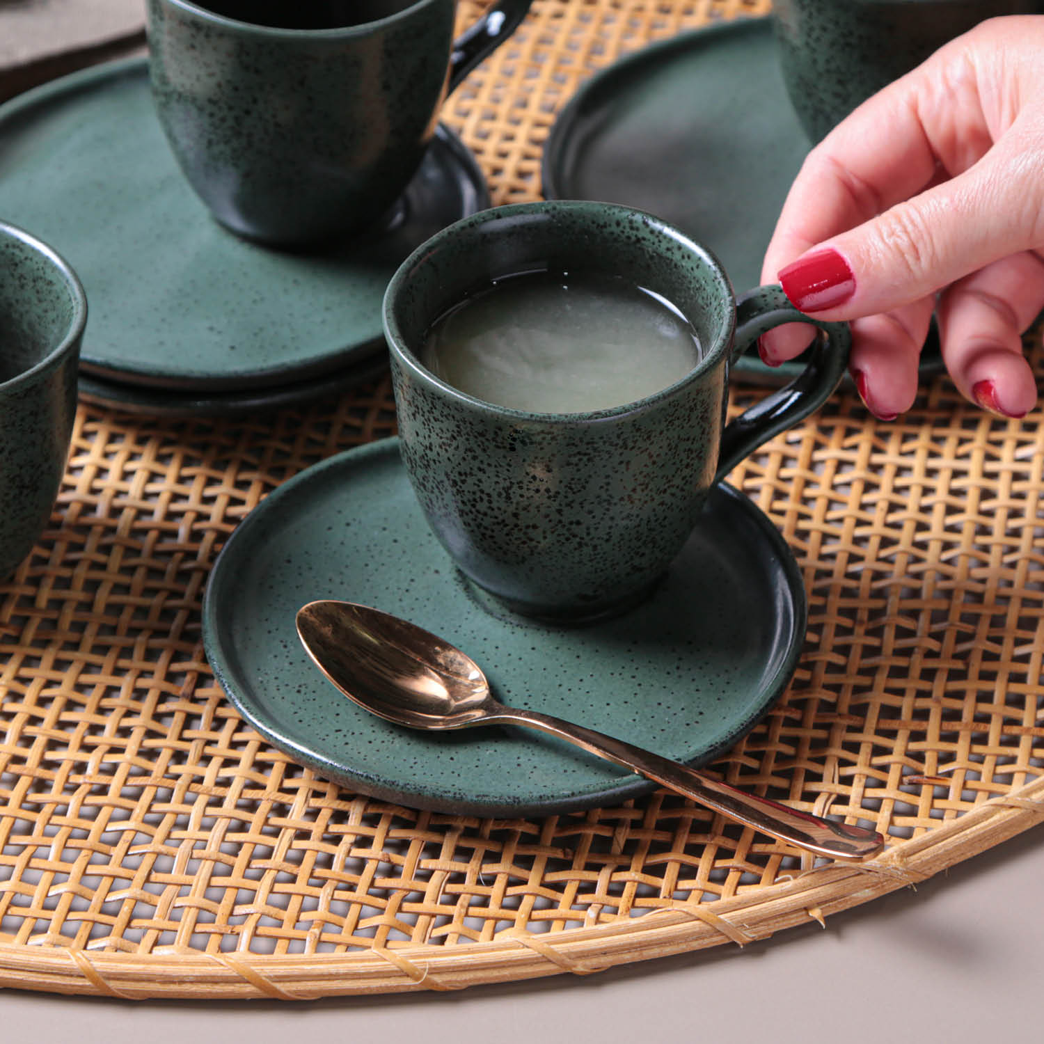 Conjunto com 6 Xícaras De Chá com 6 Pires Descentralizado Greenery 170ml - Imagem 2