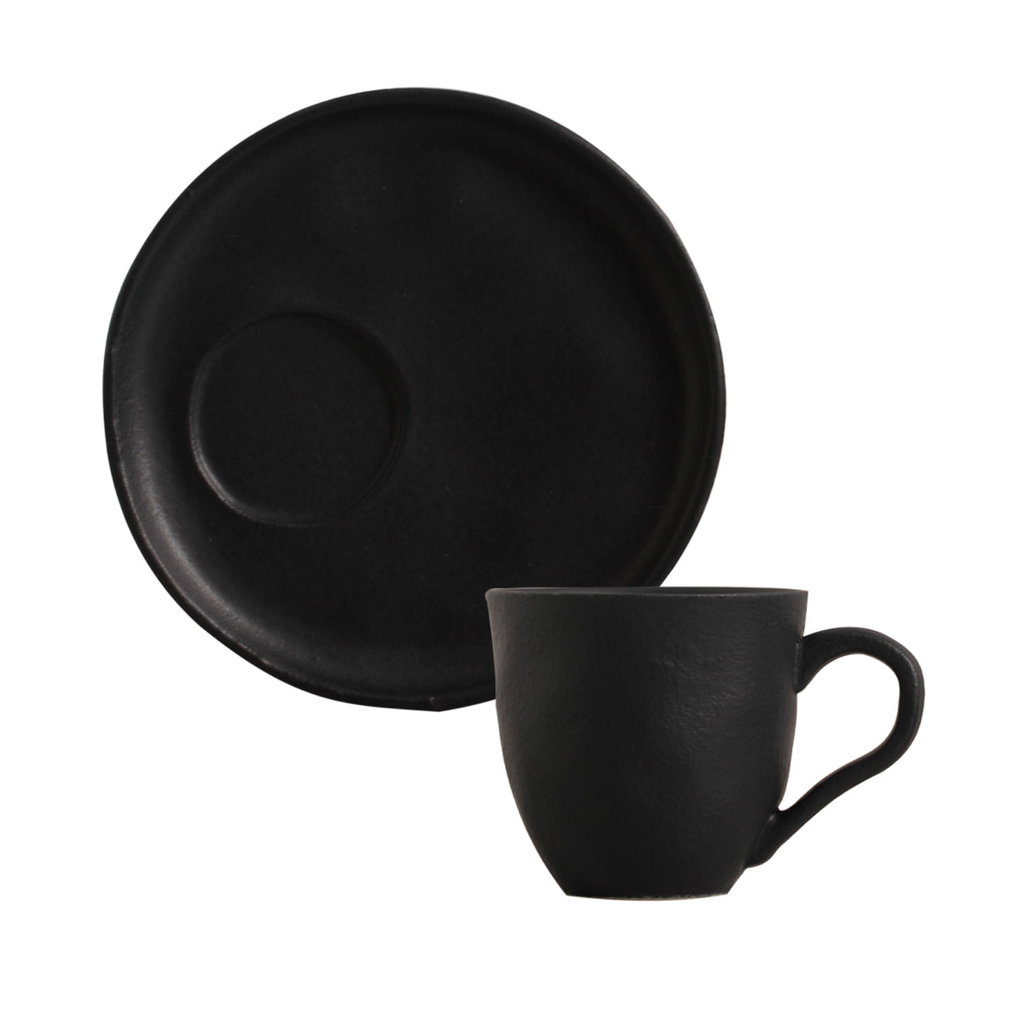 Conjunto com 6 Xícaras De Chá com 6 Pires Descentralizado Preto Matte 170ml