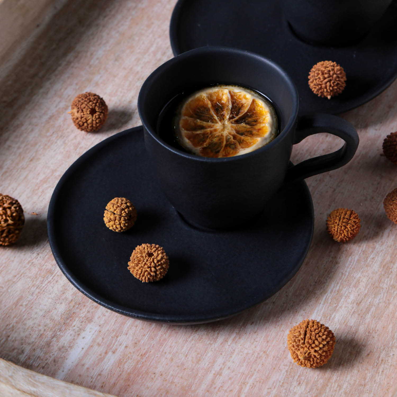 Conjunto com 6 Xícaras De Chá com 6 Pires Descentralizado Preto Matte 170ml - Imagem 2