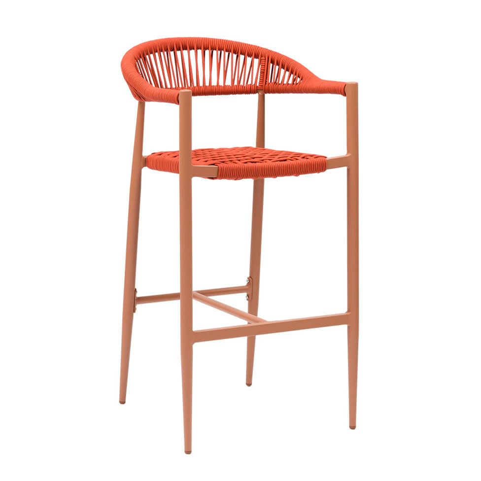 Banqueta Alta Trancoso Castanho Claro com Corda Náutica Terracota