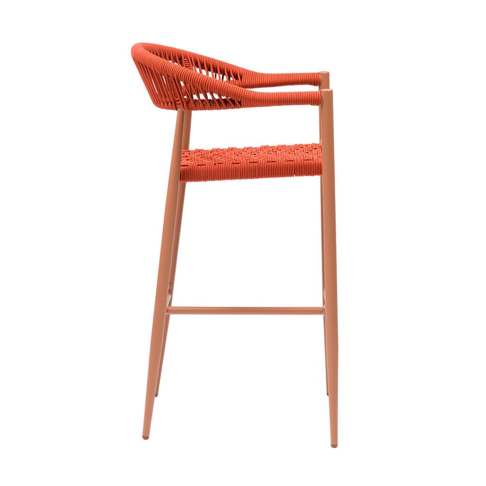 Banqueta Alta Trancoso Castanho Claro com Corda Náutica Terracota - Imagem 3