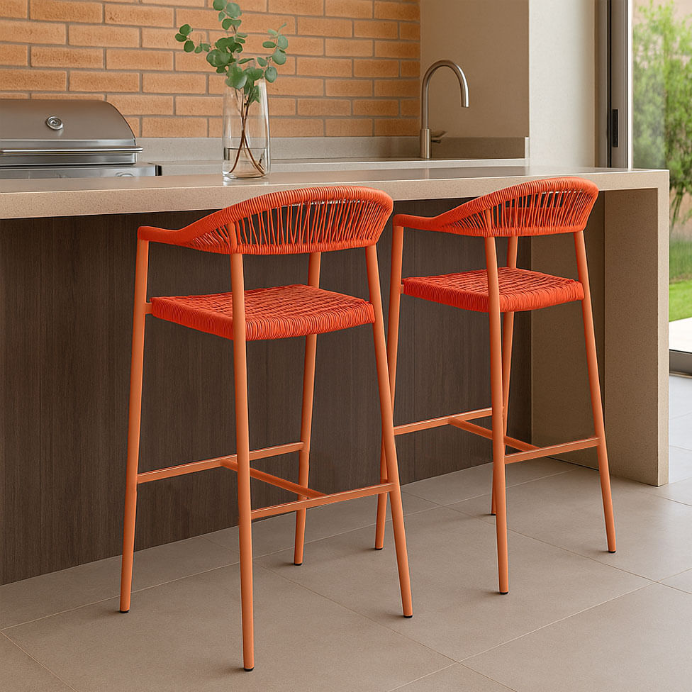 Banqueta Alta Trancoso Castanho Claro com Corda Náutica Terracota - Imagem 5