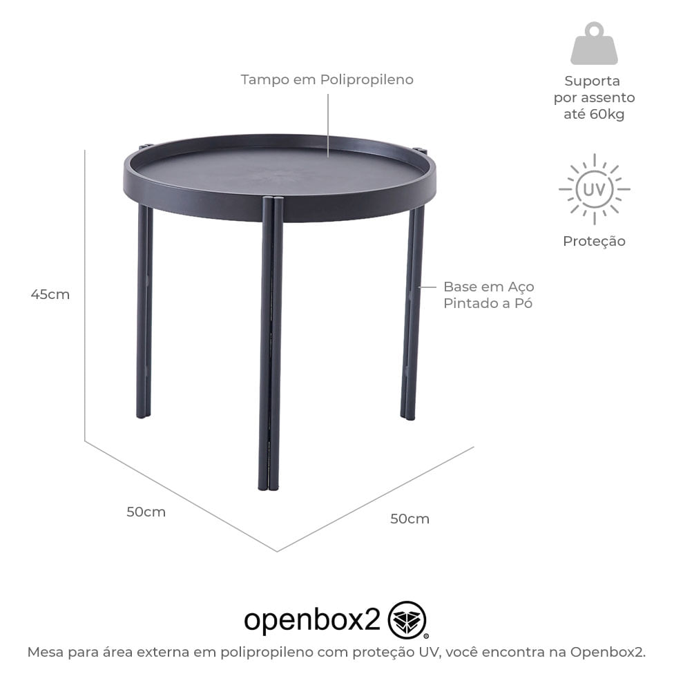 Mesa de Apoio para Área Externa Enjoy Preta - Imagem 3