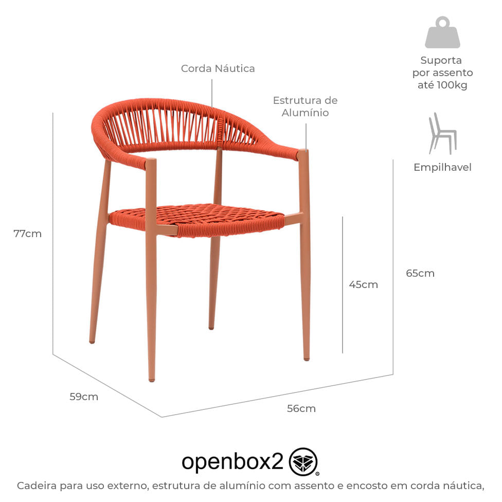 Cadeira Trancoso Castanho Claro com Corda Náutica Terracota - Imagem 6