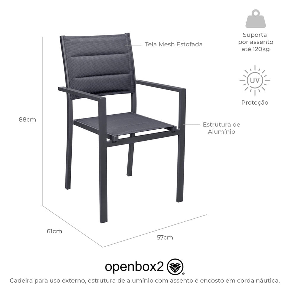 Cadeira Geribá Grafite com Braço e Tela Mesh Estofada - Imagem 6