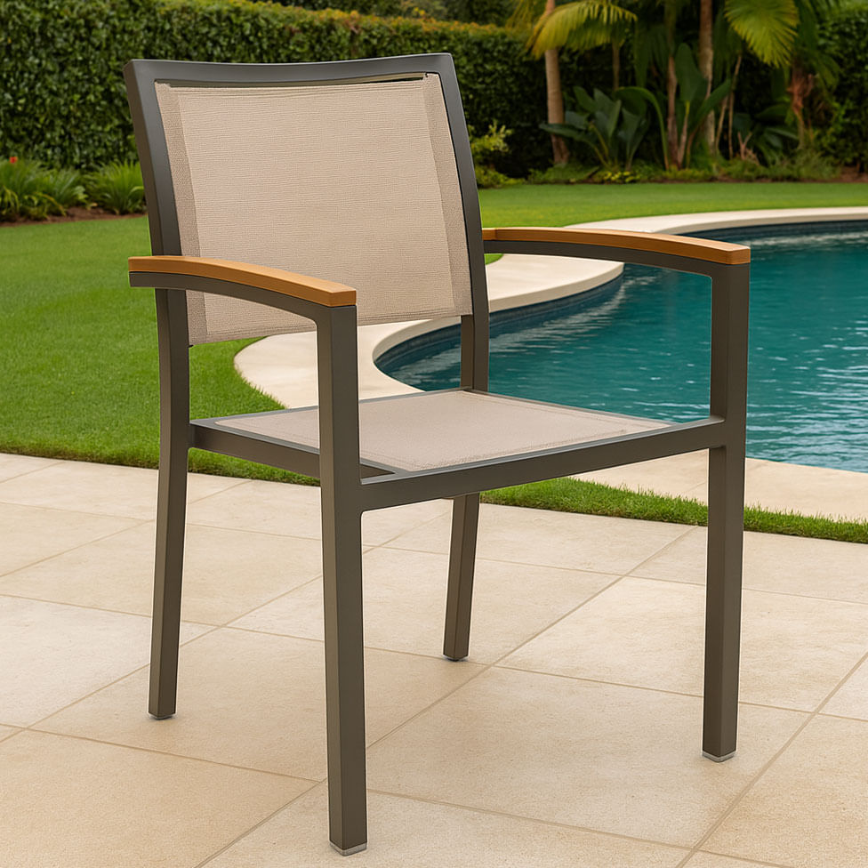 Cadeira Maragogi com Braço e Tela Mesh Bege - Imagem 5