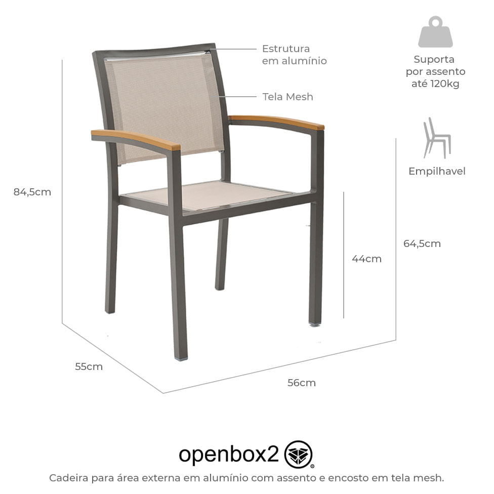 Cadeira Maragogi com Braço e Tela Mesh Bege - Imagem 6