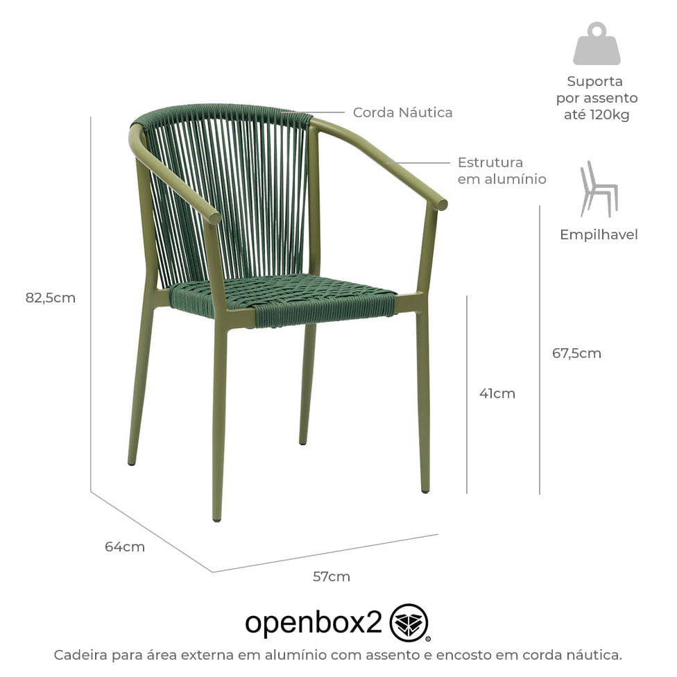 Cadeira Oliveta com Corda Náutica Verde Esmeralda - Imagem 6