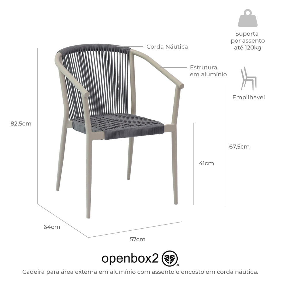 Cadeira Oliveta Areia com Corda Náutica Cinza - Imagem 6