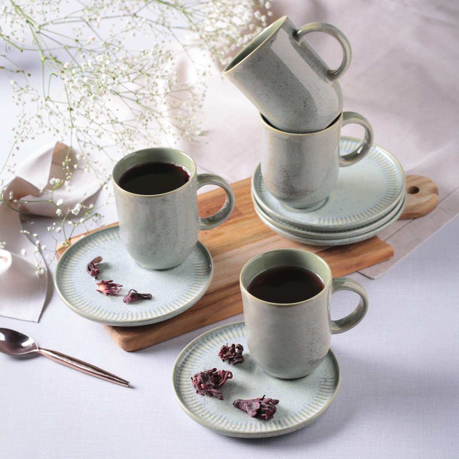 Kit Canecas Coup Stoneware com Pires Green Granite 330ML - Imagem 2