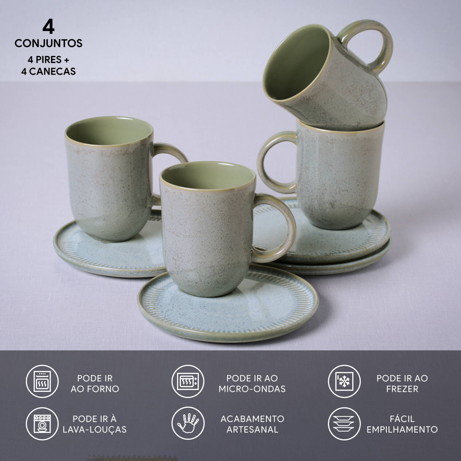 Kit Canecas Coup Stoneware com Pires Green Granite 330ML - Imagem 3
