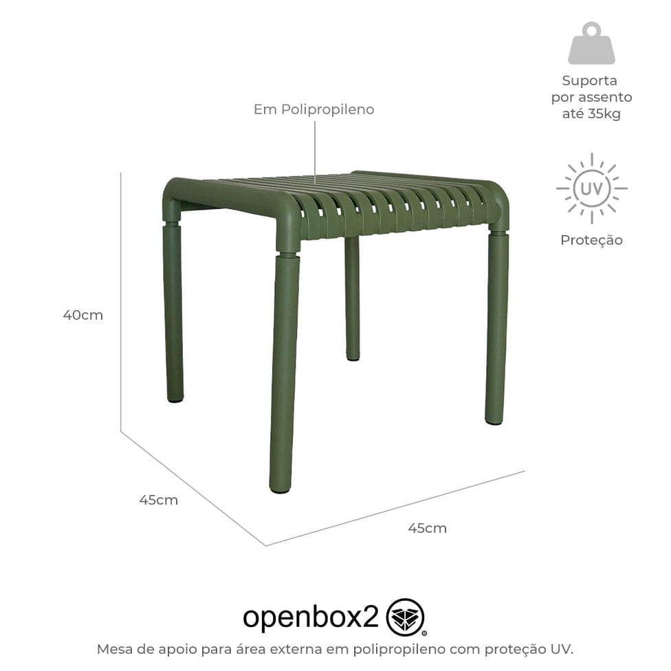 Mesa de Apoio Gávea Quadrada para Área Externa Verde - Imagem 3
