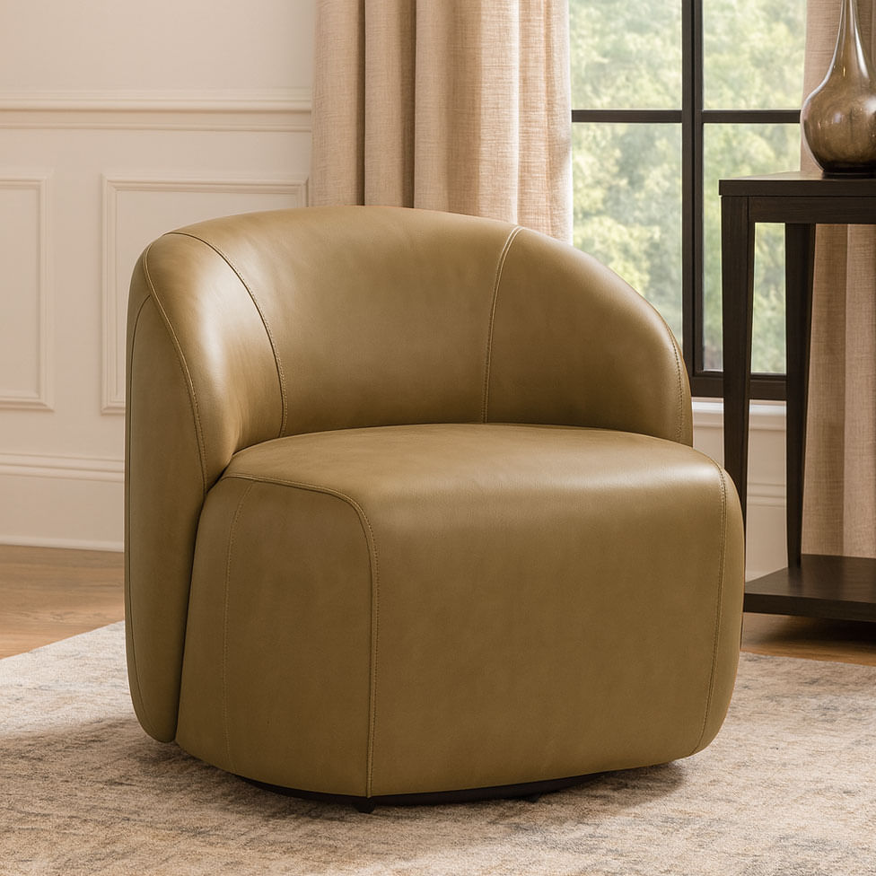 Poltrona Lecce com Base Giratória em Couro Mel - Imagem 5