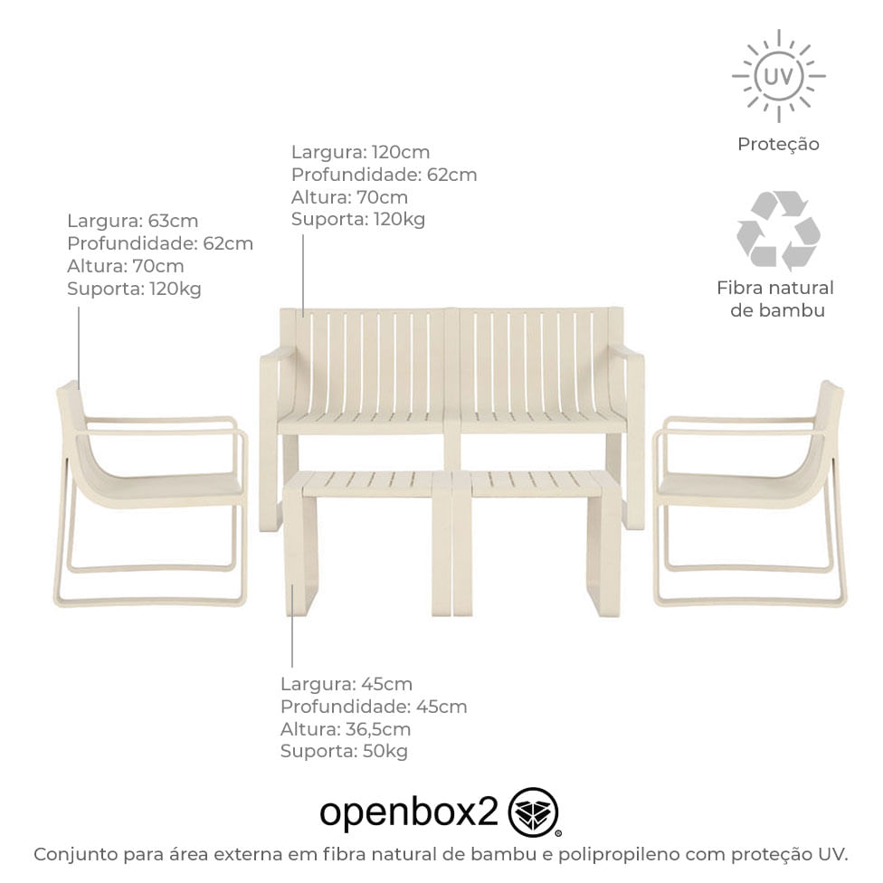 Conjunto Verte Eco para Área Externa Bambu com 5 Peças - Imagem 3