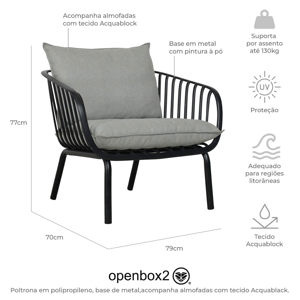 Poltrona Seiva para Área Externa Preta e Cinza - Imagem 6