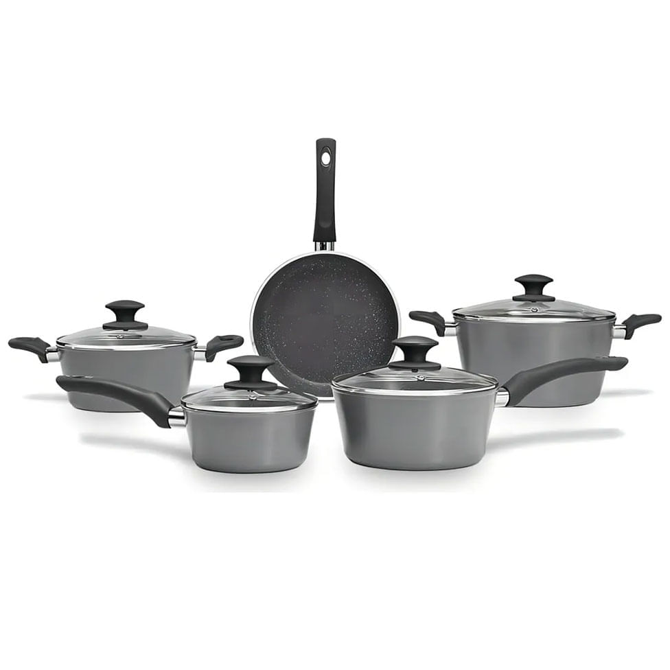 Jogo de Panelas Brinox Antiaderente Ceramic Life 5 Peças Optima com Indução Cinza