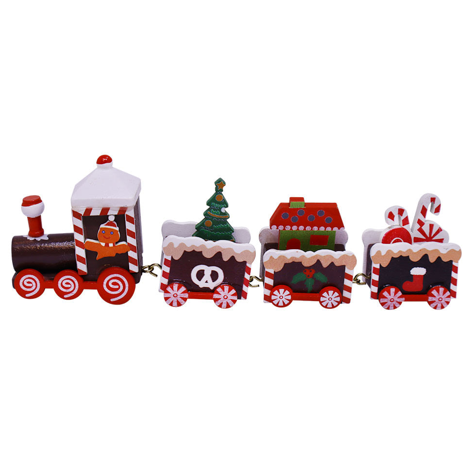 Enfeite Decorativo Trenzinho de Natal em Madeira Colorido