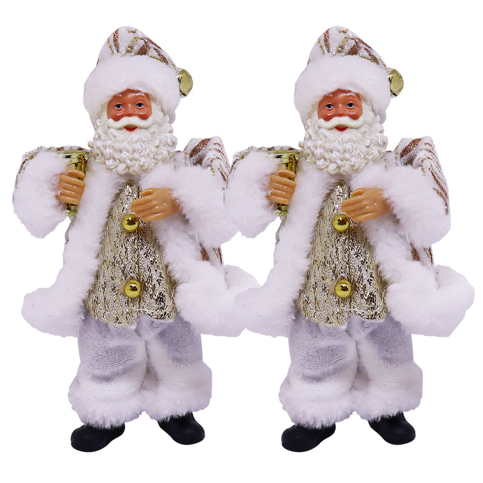 Conjunto Papai Noel Decorativo para Árvore de Natal Branco e Dourado