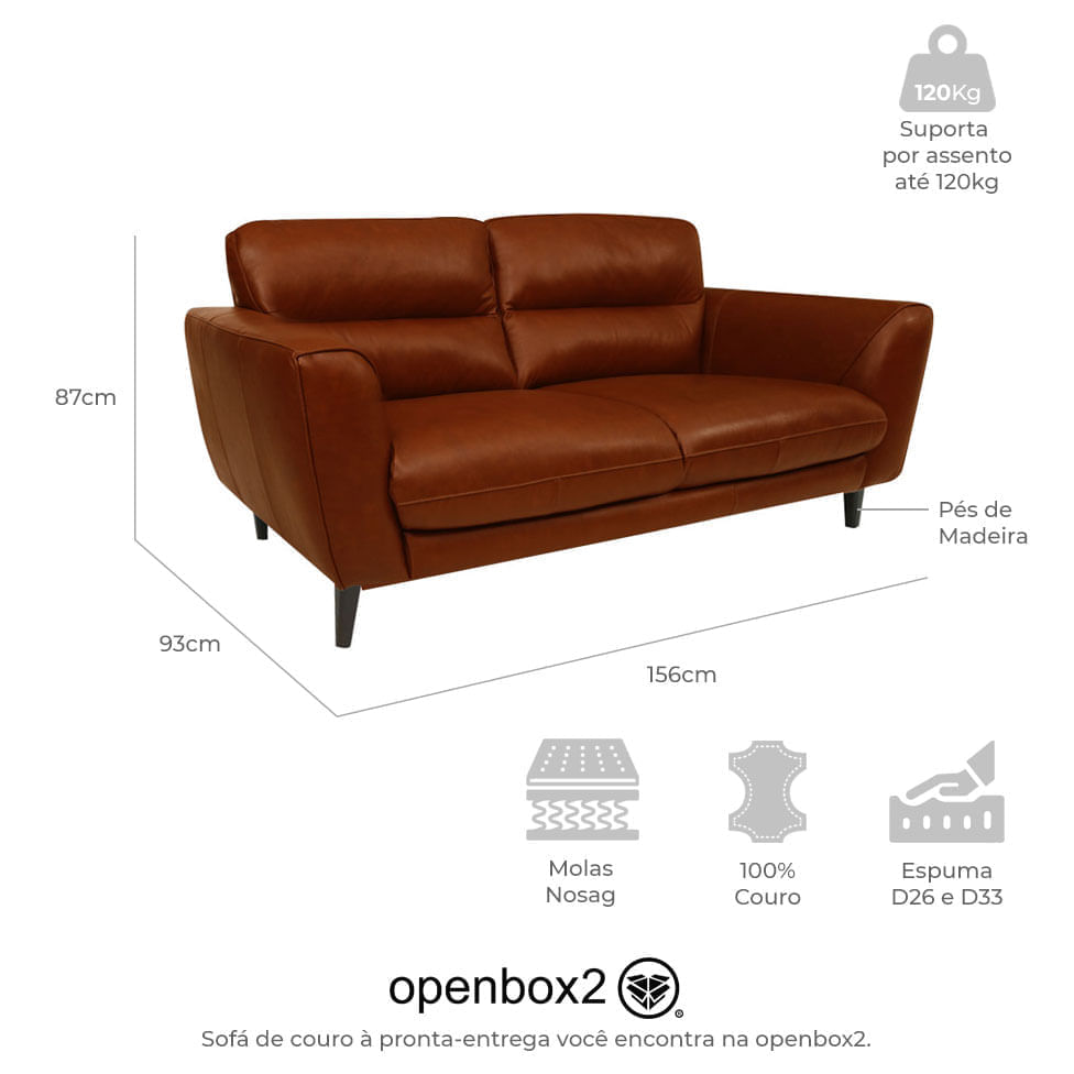 Sofá Valentino em Couro Conhaque com Pesponto Bege 1,56m - Imagem 4