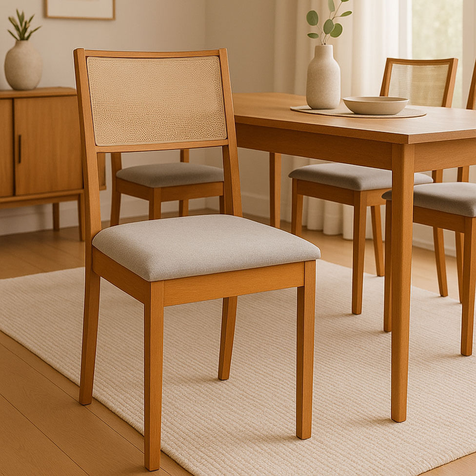 Kit com 2 Cadeiras Alice em Linho Bege com Base Amêndoa - Imagem 4