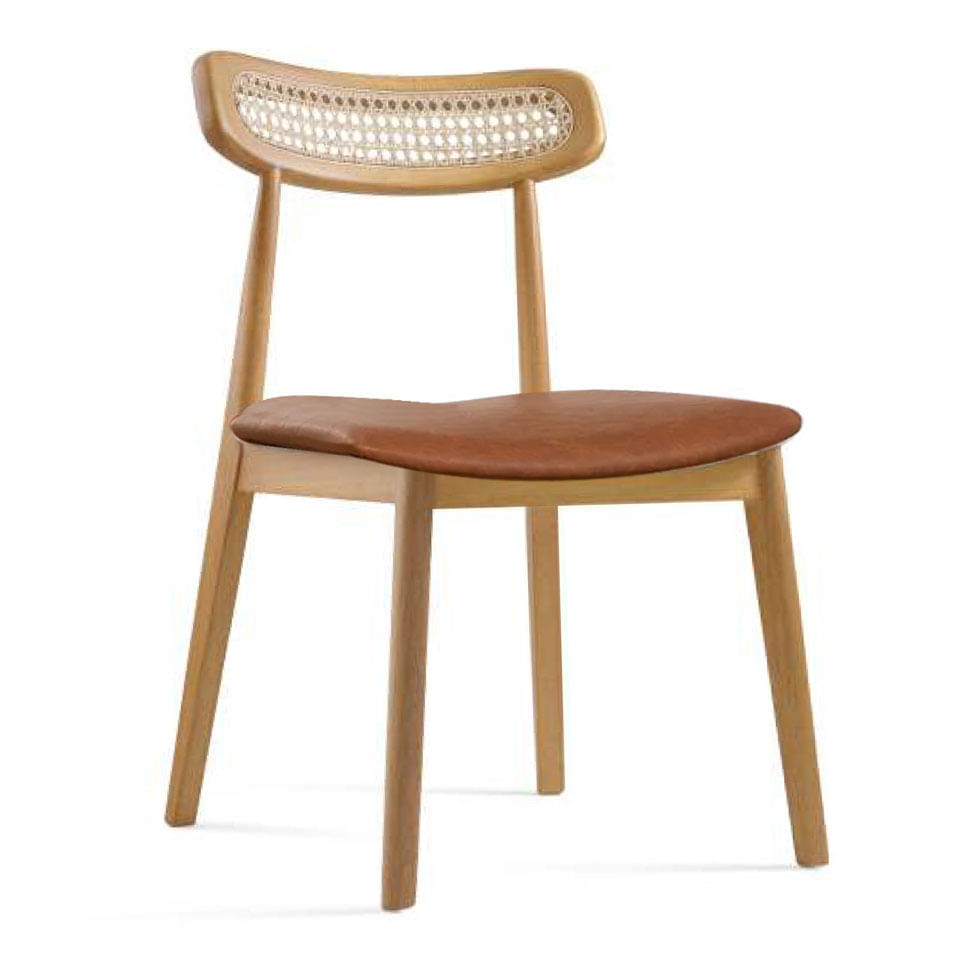 Cadeira Palladium Corino Caramelo Tela Base Madeira Maciça Mel Conforto D28