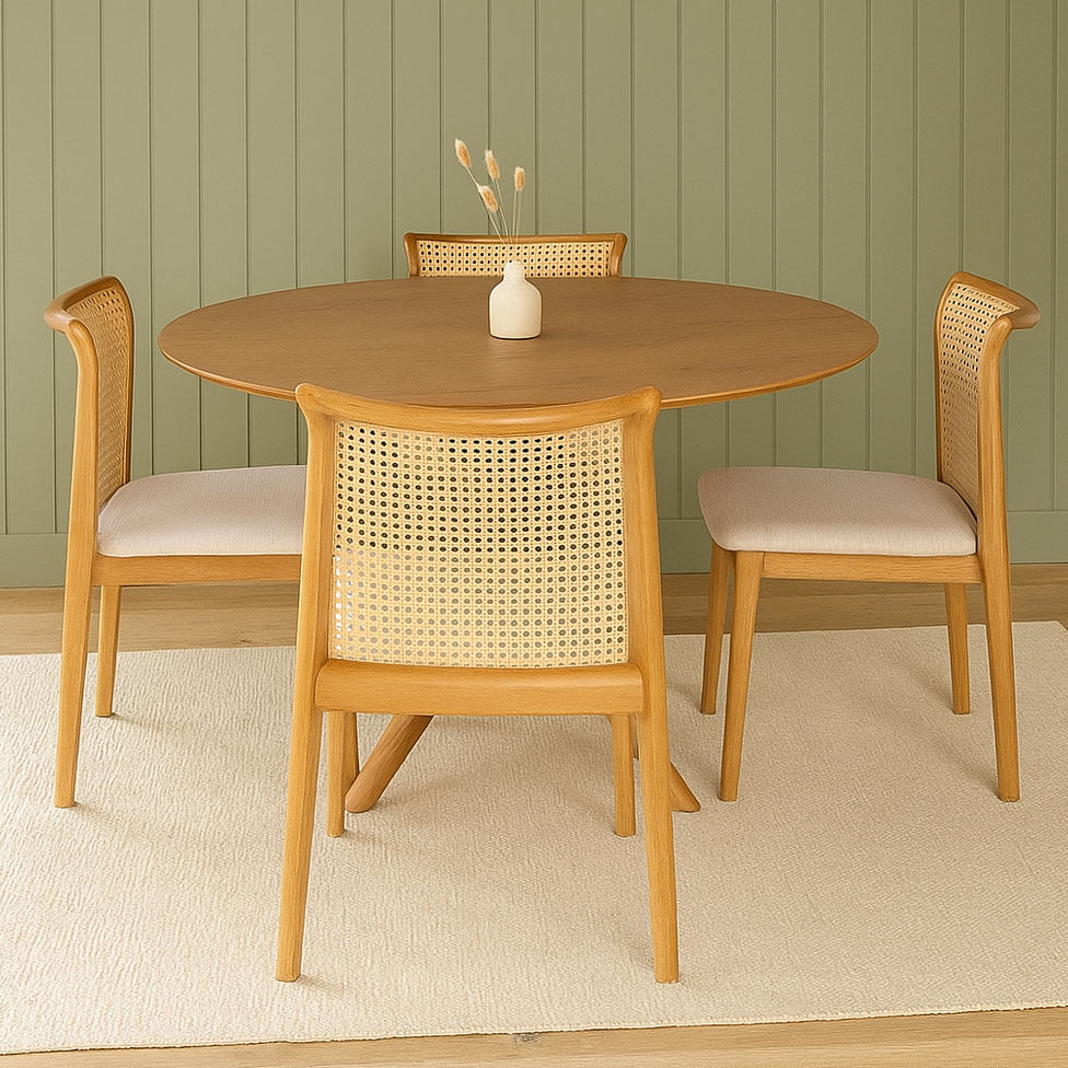 Conjunto Mesa de Jantar Redonda e 4 Cadeiras Sellenium em Linho Cru - Imagem 5