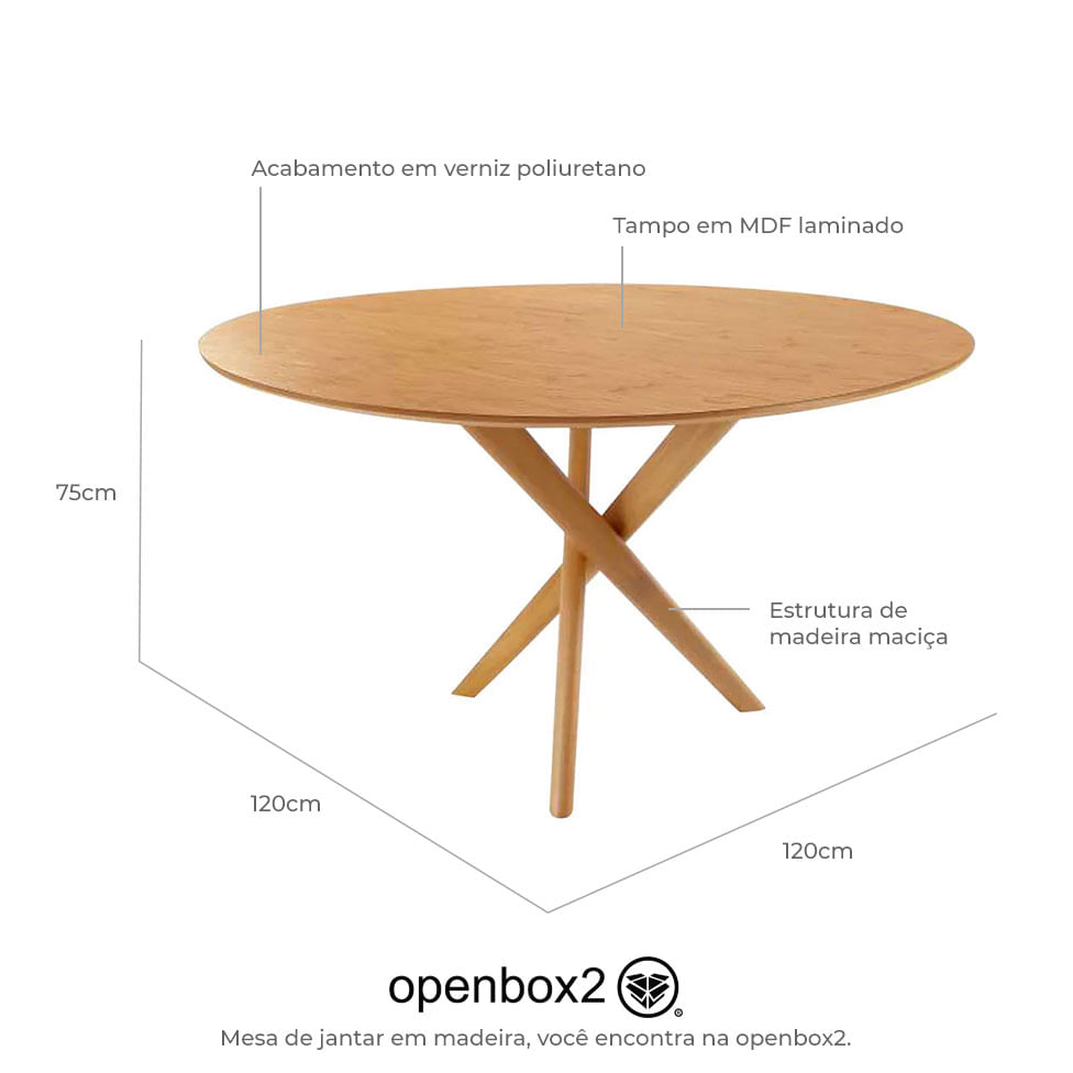 Conjunto Mesa de Jantar Redonda e 4 Cadeiras Sellenium em Linho Cru - Imagem 6