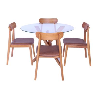 190674_Kit-Mesa-de-Jantar-Verso-110-Redondo-Tampo-Vidro-Transparente-Base-madeira-Mel-com-4-Cadeira-Premium-Courino-180-Base-mel_01