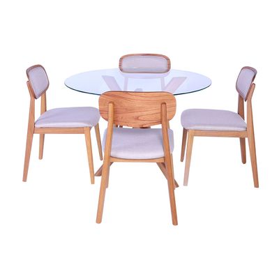 190669_Kit-Mesa-de-Jantar-Verso-1,10-Redondo-Tampo-Vidro-Transparente-Base-madeira-Mel-com-4-Cadeira-Dunna-Cru-Base-mel_01