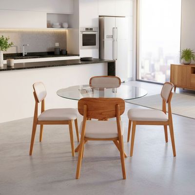 190669_Kit-Mesa-de-Jantar-Verso-1,10-Redondo-Tampo-Vidro-Transparente-Base-madeira-Mel-com-4-Cadeira-Dunna-Cru-Base-mel_08