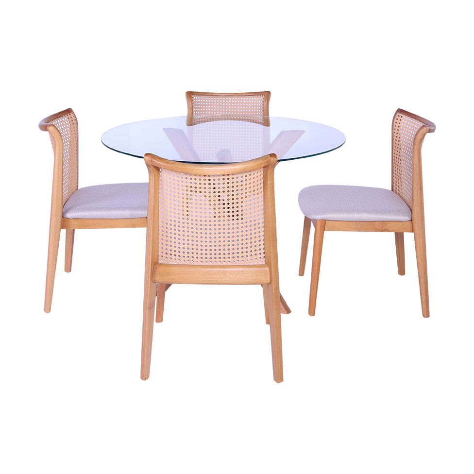 Conjunto Mesa de Jantar Redonda Verso e 4 Cadeiras Sellenium em Linho Cru