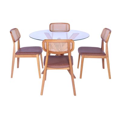 190673_Kit-Mesa-de-Jantar-Verso-110-Redondo-Tampo-Vidro-Transparente-Base-madeira-Mel-com-4-Cadeira-Duna-Corino-Base-mel_01