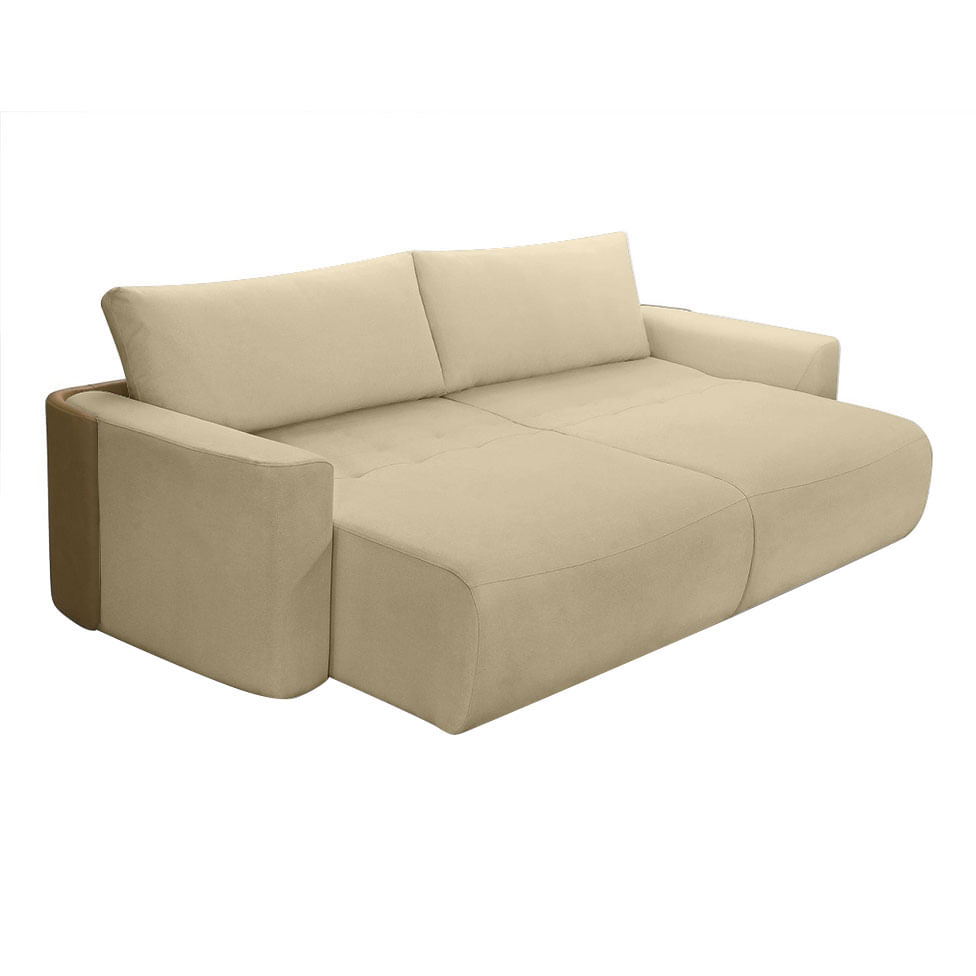 Sofá Retrátil e Reclinável Nature em Linho Cru e Café 2,30m - Imagem 2