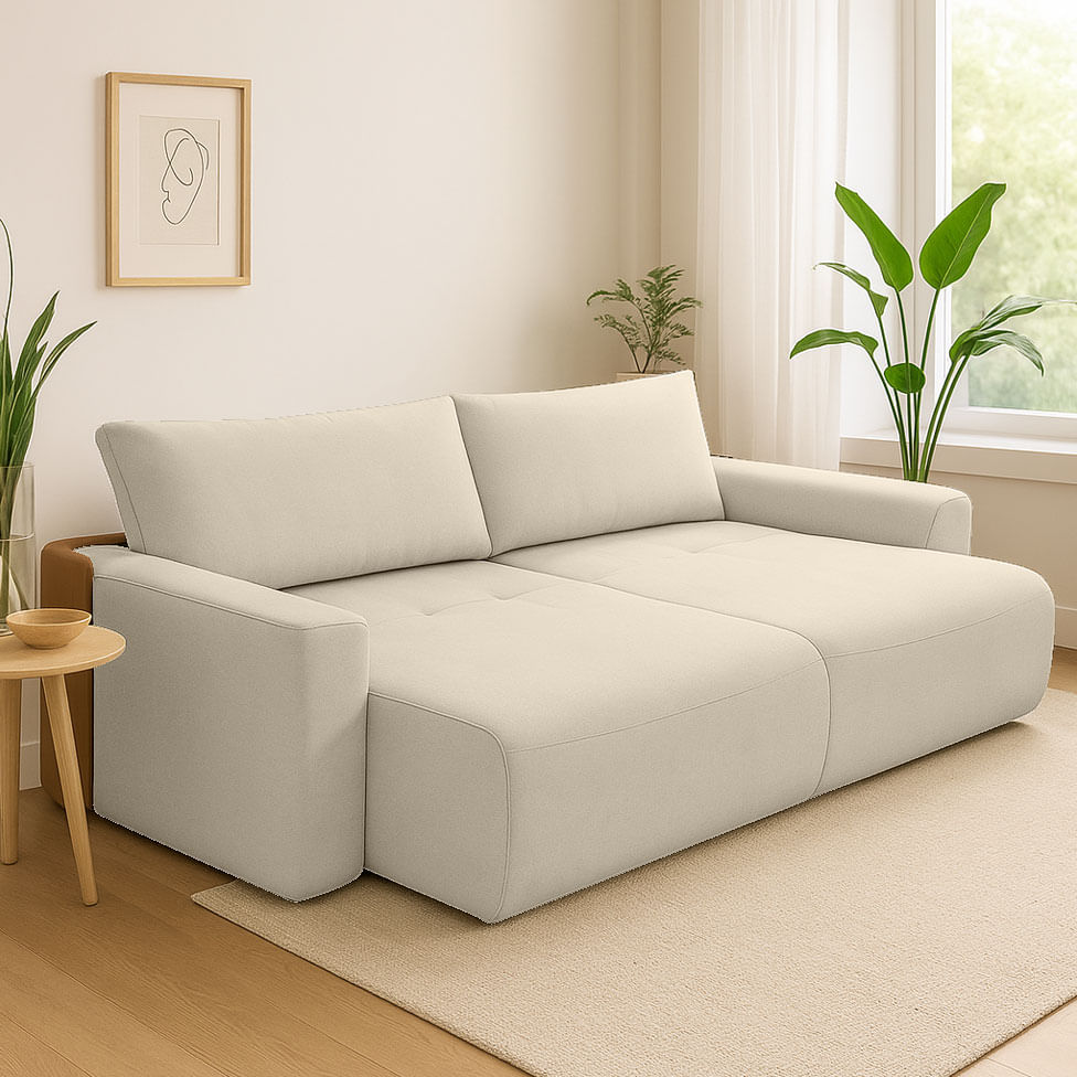 Sofá Retrátil e Reclinável Nature em Linho Off White e Bege 2,30m - Imagem 4