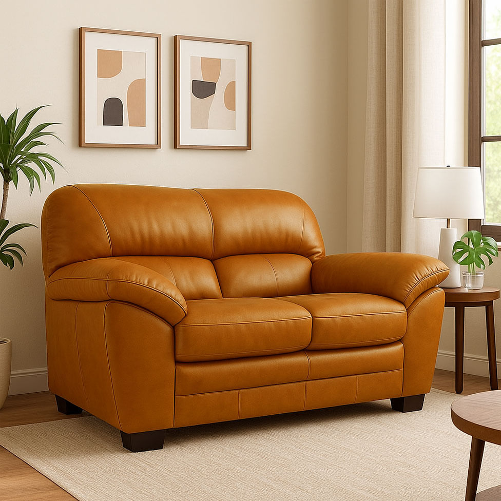 Sofá Fixo Messina em Couro Camel 1,60m - Imagem 2