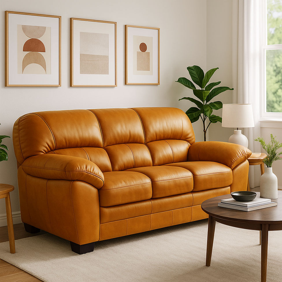 Sofá Fixo Messina em Couro Camel 2,15m - Imagem 2