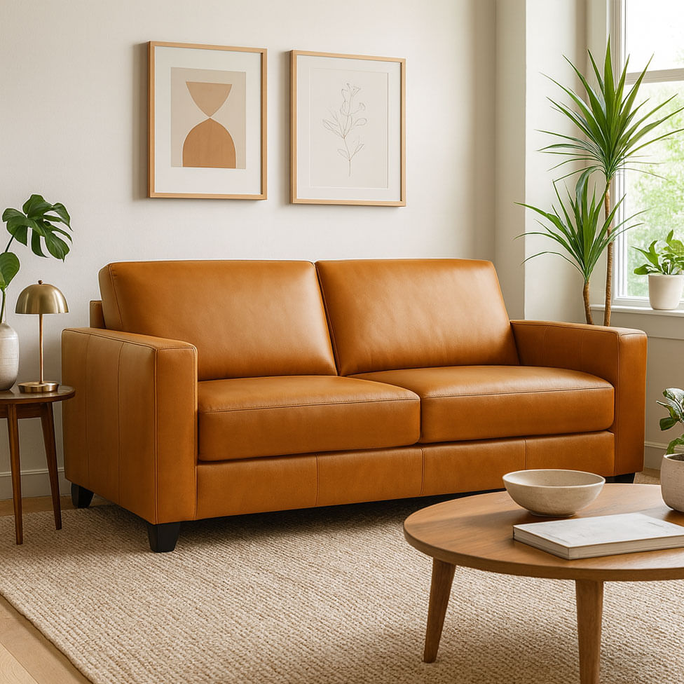 Sofá Fixo Napoli em Couro Camel 2,05m - Imagem 2