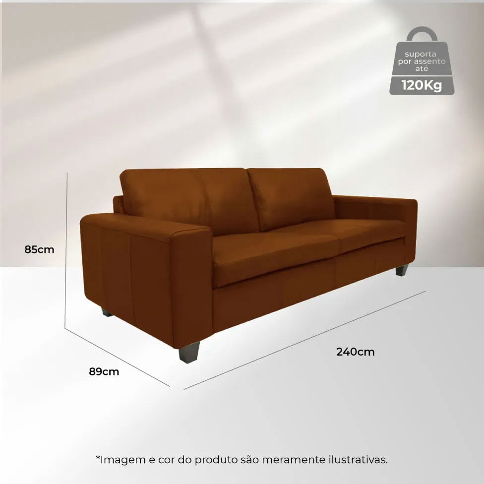 Sofá Royale em Couro Mel 2,40m - Imagem 3
