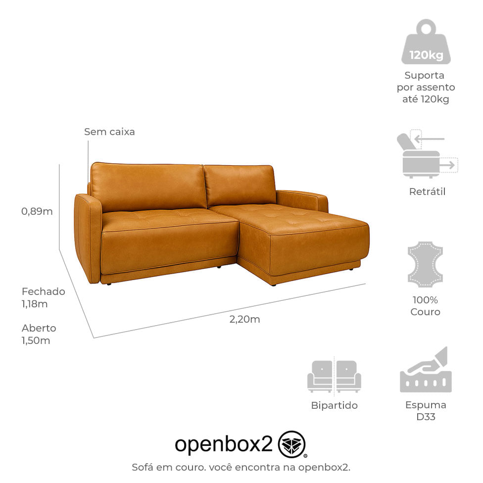 Sofá Duno Soft Brown em Couro 2,20m - Imagem 3