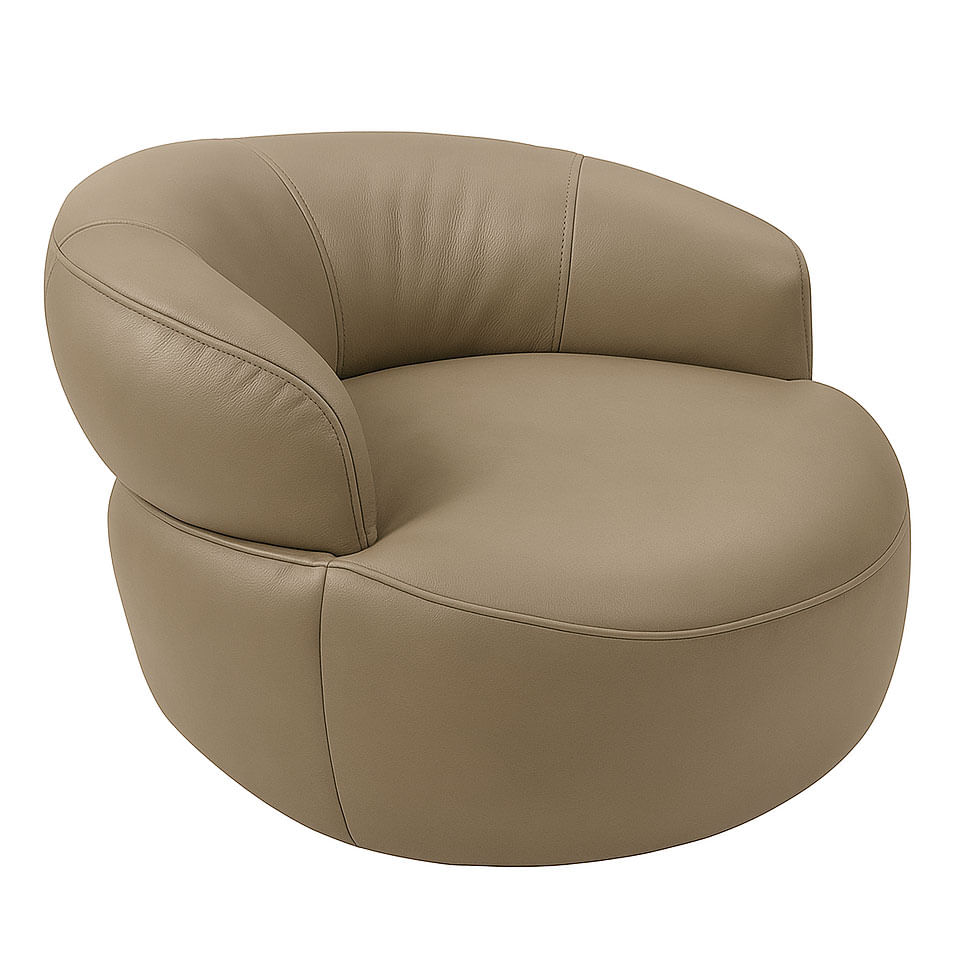 Poltrona Fini em Couro Avelã e Base Giratória