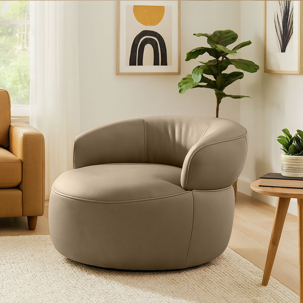 Poltrona Fini em Couro Avelã e Base Giratória - Imagem 2