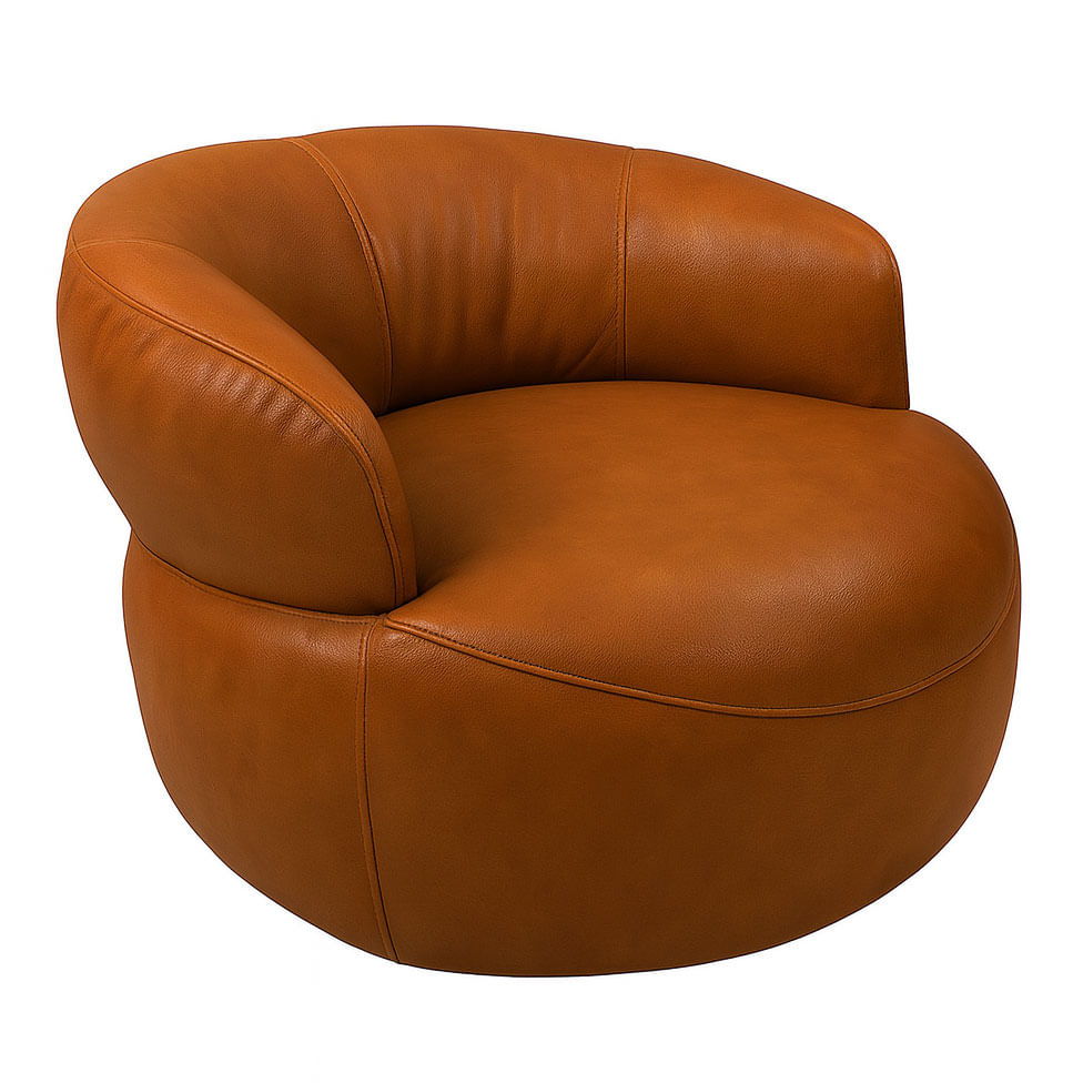 Poltrona Fini em Couro Brown e Base Giratória