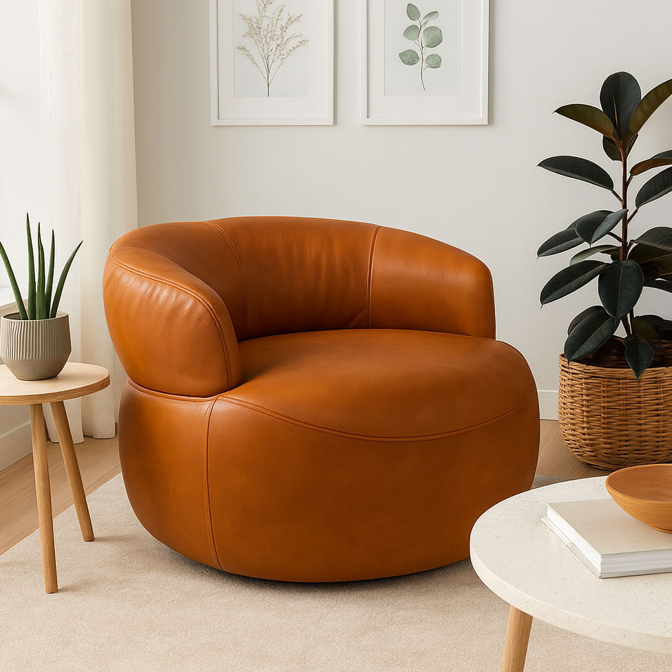 Poltrona Fini em Couro Brown e Base Giratória - Imagem 2