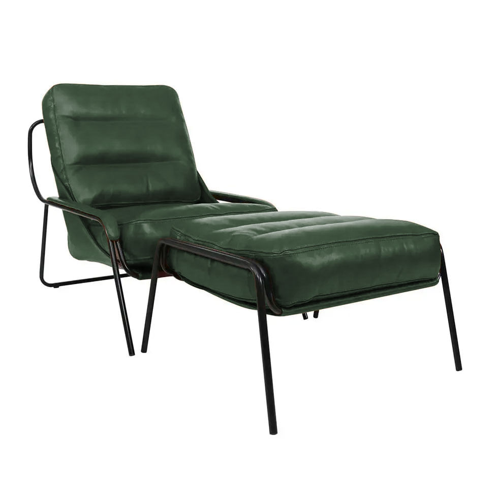 Poltrona Maggiolina com Puff em Couro Green