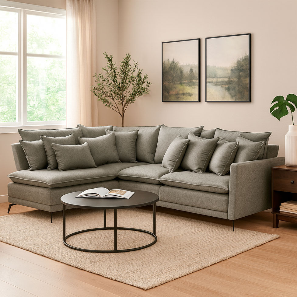 Sofá Fixo New Age com Chaise Esquerdo em Linho Cinza 3,00m - Imagem 3