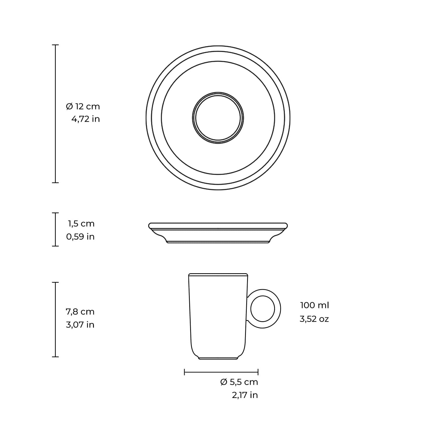 Conjunto com 12 Xícaras de Café com Pires Basic Snow 90ml - Imagem 6