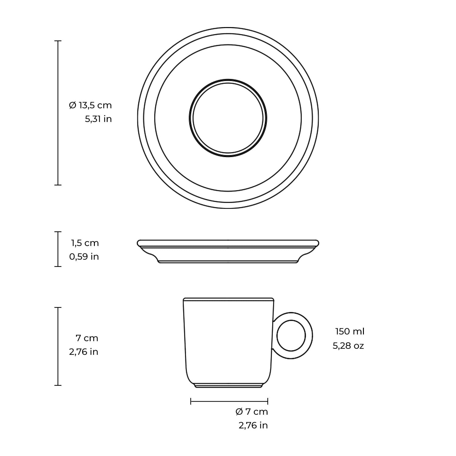 Conjunto com 12 Xícaras de Chá com Pires Basic Snow 150ml - Imagem 7